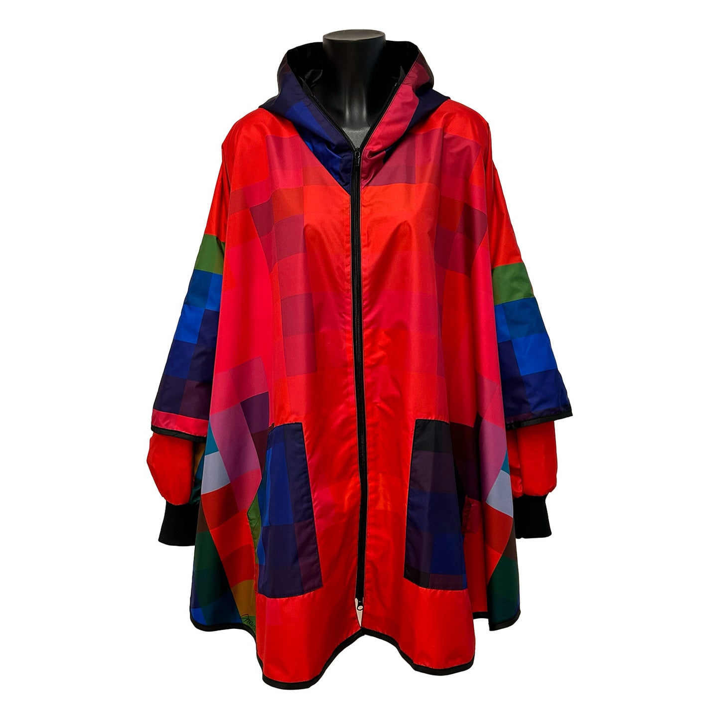 Printed Poncho Pixel Red Dark