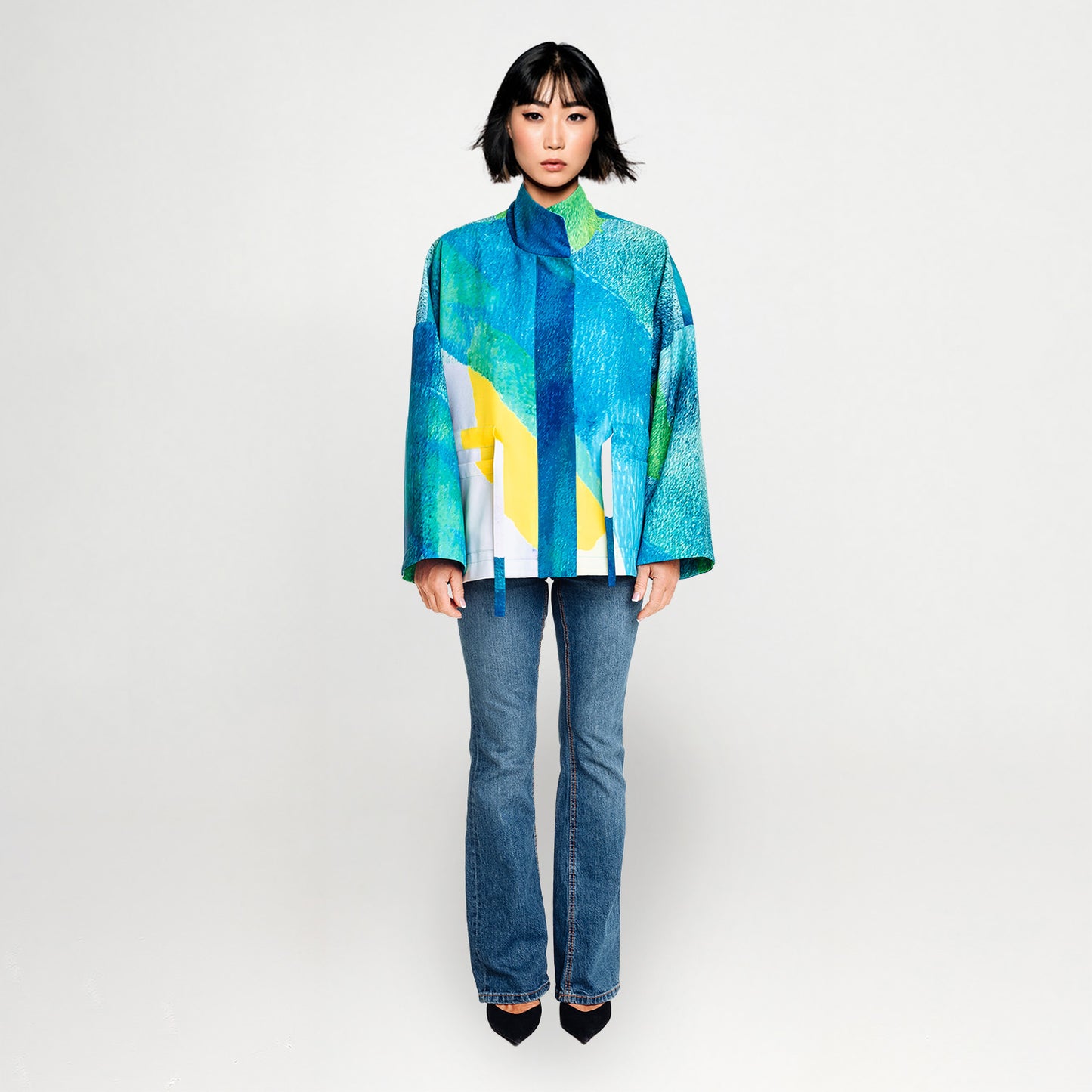 Square boxy Jacket print Turquise