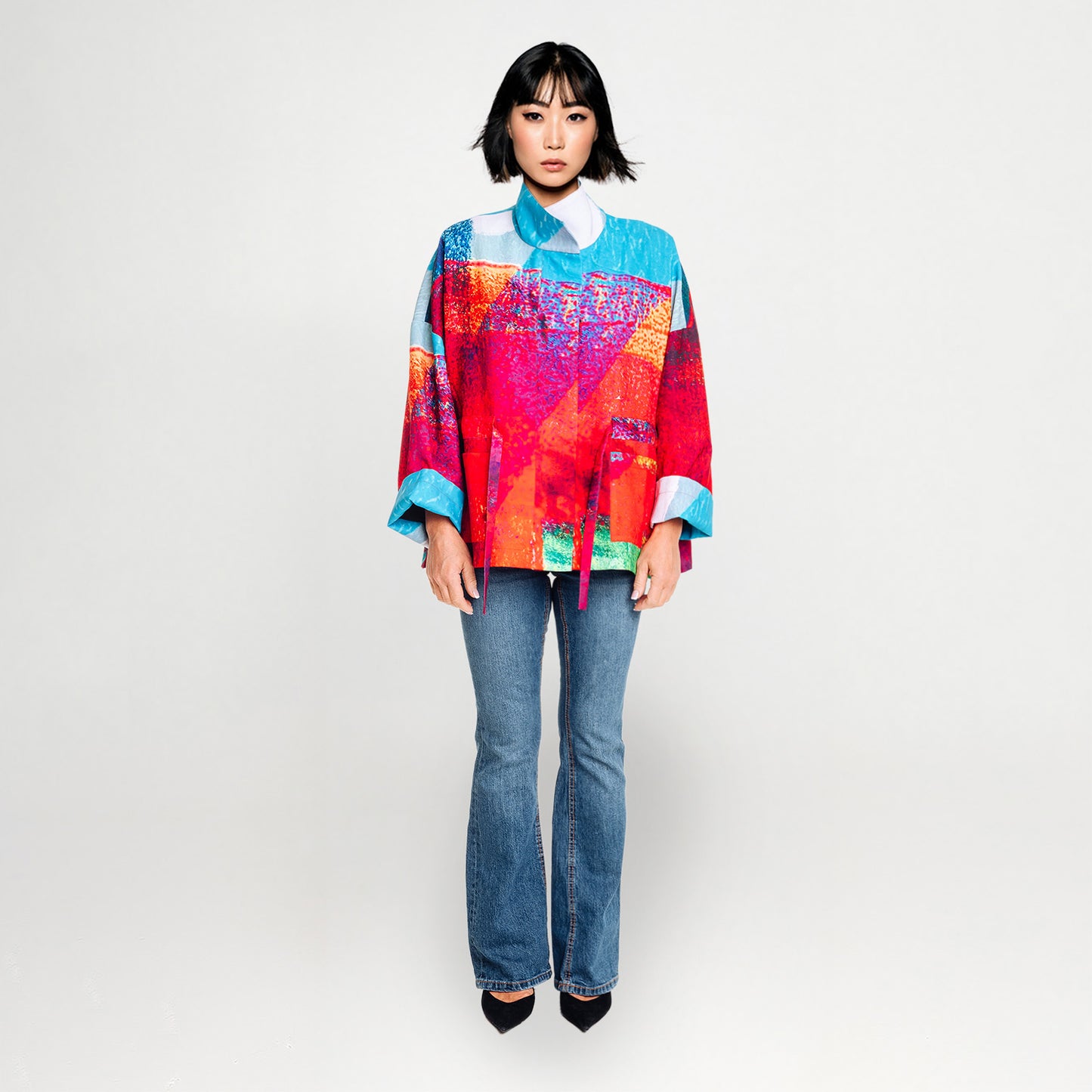 Square boxy Jacket print Red Turquise