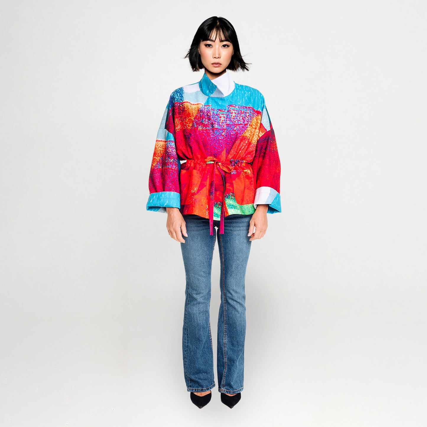 Square boxy Jacket print Red Turquise