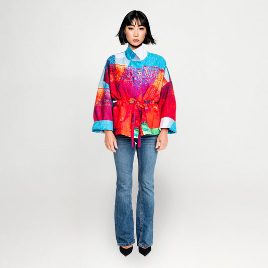 Square boxy Jacket print Red Turquise